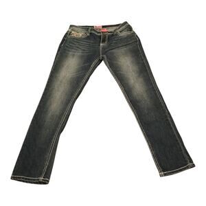 Soundgirl Jeans Skinny Girls Size 16 Dark Blue Bling Embellished Angel Wings New